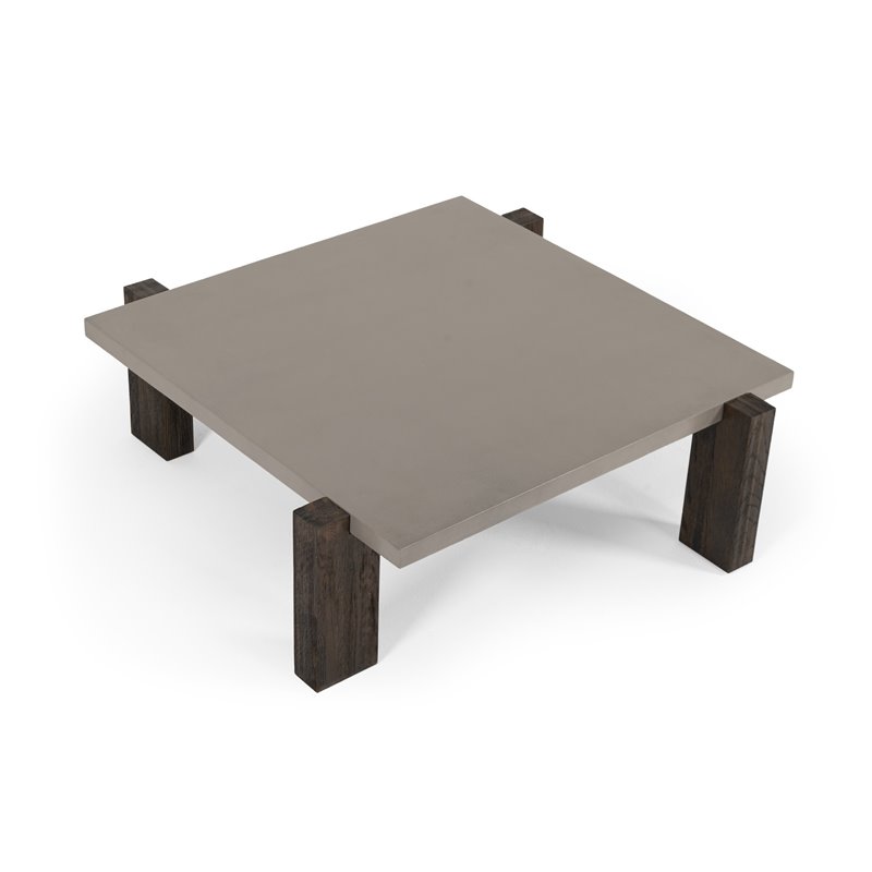Modrest Milton Solid Wood & Concrete Coffee Table in Dark Gray/Walnut
