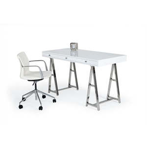 Modrest Ostrow 3-Drawer Rectangular Stainless Steel Writing Desk in White