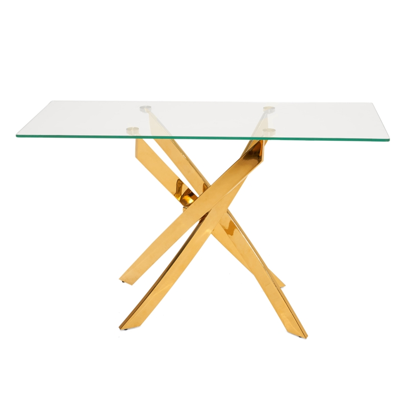 Modrest Pyrite Modern Glass & Stainless Steel Console Table in Gold/Clear