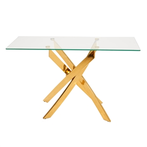 Modrest Pyrite Modern Glass & Stainless Steel Console Table in Gold/Clear