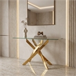 Modrest Pyrite Modern Glass & Stainless Steel Console Table in Gold/Clear