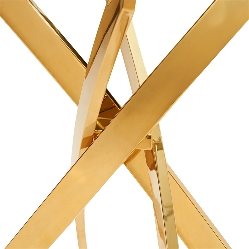 Modrest Pyrite Modern Glass & Stainless Steel Console Table in Gold/Clear