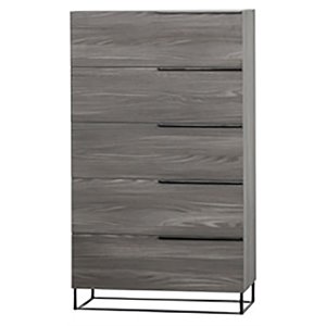 Modrest Enzo 5-Drawer Solf Closing Modern Veneer & Metal Chest in Gray