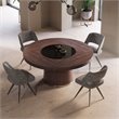 Modrest Houston Round Modern Glass & Wood Veneer Dining Table in Walnut