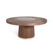 Modrest Houston Round Modern Glass & Wood Veneer Dining Table in Walnut
