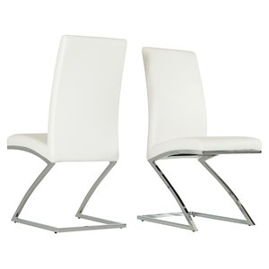 Modrest Angora 17&quot Faux Leather & Steel Dining Chair in White/Chrome (Set of 2)