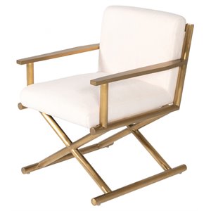 Modrest Haxtun Modern Sherpa Fabric & Stainless Steel Accent Chair in White/GOld
