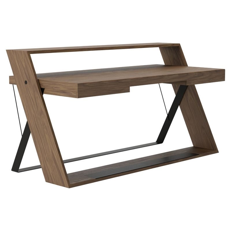 Modrest Carrie Modern MDF Wood & Metal Office Desk in Walnut/Black