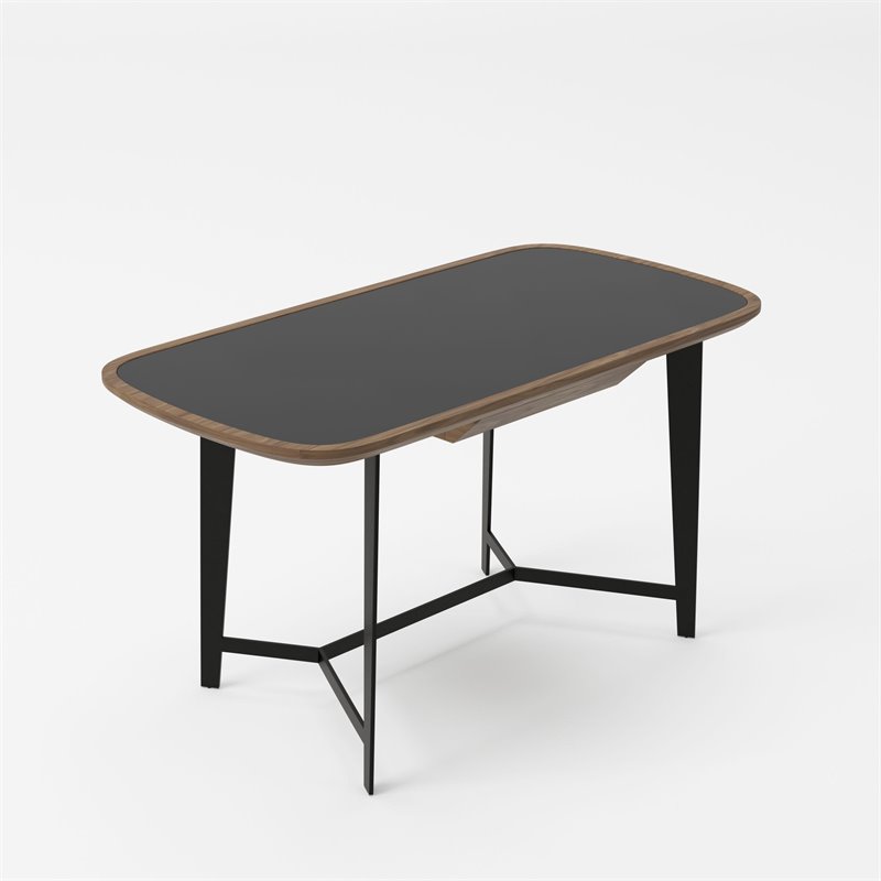 Modrest Girard 1-Drawer Modern Metal & Veneer Desk in Walnut/Black