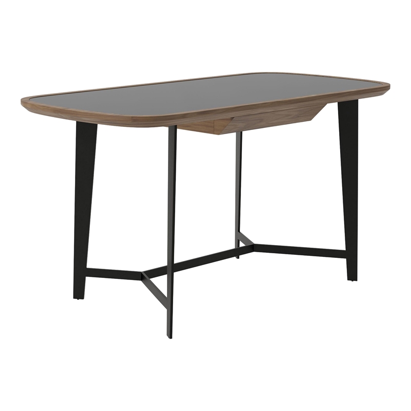Modrest Girard 1-Drawer Modern Metal & Veneer Desk in Walnut/Black