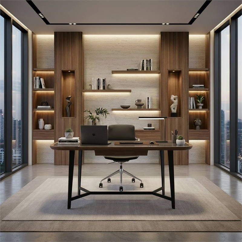 Modrest Girard 1-Drawer Modern Metal & Veneer Desk in Walnut/Black