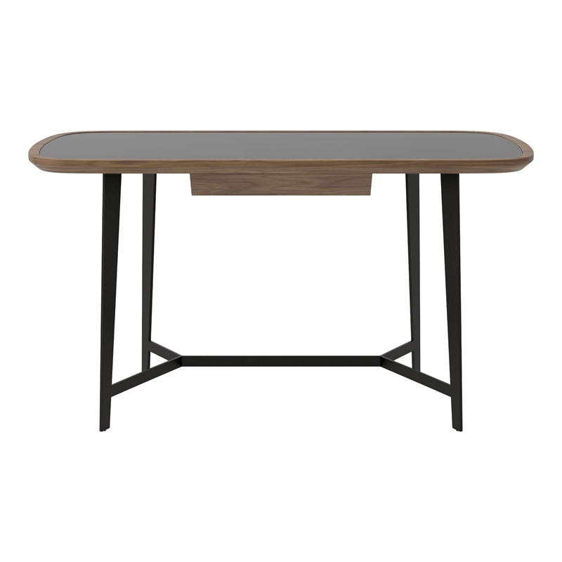 Modrest Girard 1-Drawer Modern Metal & Veneer Desk in Walnut/Black
