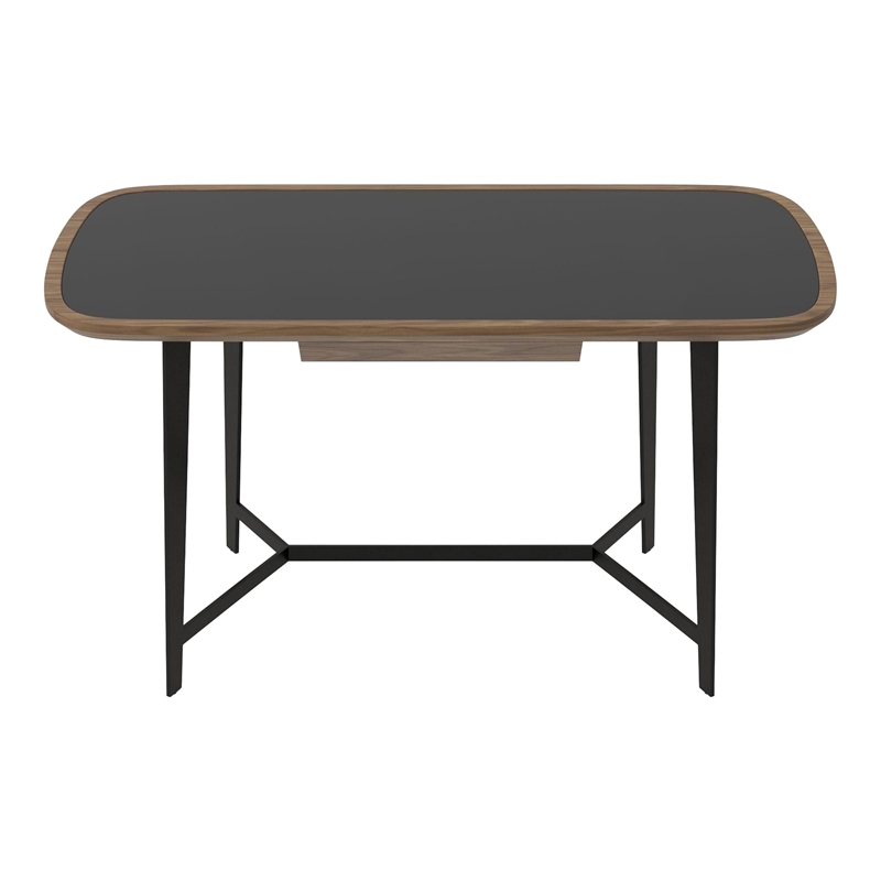 Modrest Girard 1-Drawer Modern Metal & Veneer Desk in Walnut/Black