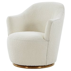 Modrest Vera Modern Sherpa Fabric & Metal Swivel Accent Chair in White