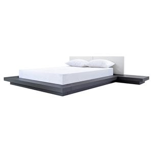 Modrest Opal 141x93&quot Modern Wood & Leather Eastern King Bed in Wenge/White