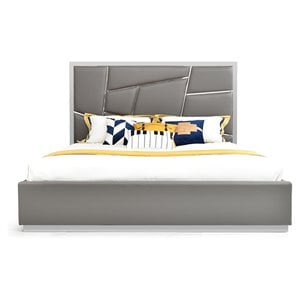 Modrest Chrysler 85x85&quot Modern Bonded Leather Eastern King Bed in Gray