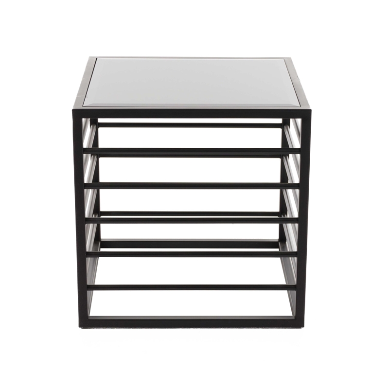 Modrest Malvo Modern Wrought Iron and Glass End Table in Black Finish/Clear
