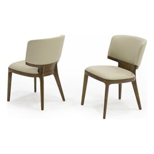 Modrest Stanley 17.5&quot Contemporary Wood & Leather Dining Chair in Walnut/Beige