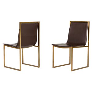 Modrest Dalton 17&quot Modern Steel & Faux Leather Dining Chair in Brown (Set of 2)