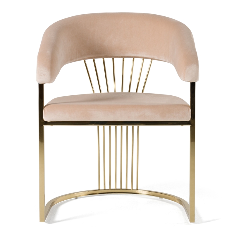 Modrest Linda Upholstered Modern Velvet Dining Chair in Beige/Gold