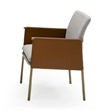 Modrest Pettit Upholstered Modern Fabric Arm Dining Chair in Light Gray/Camel