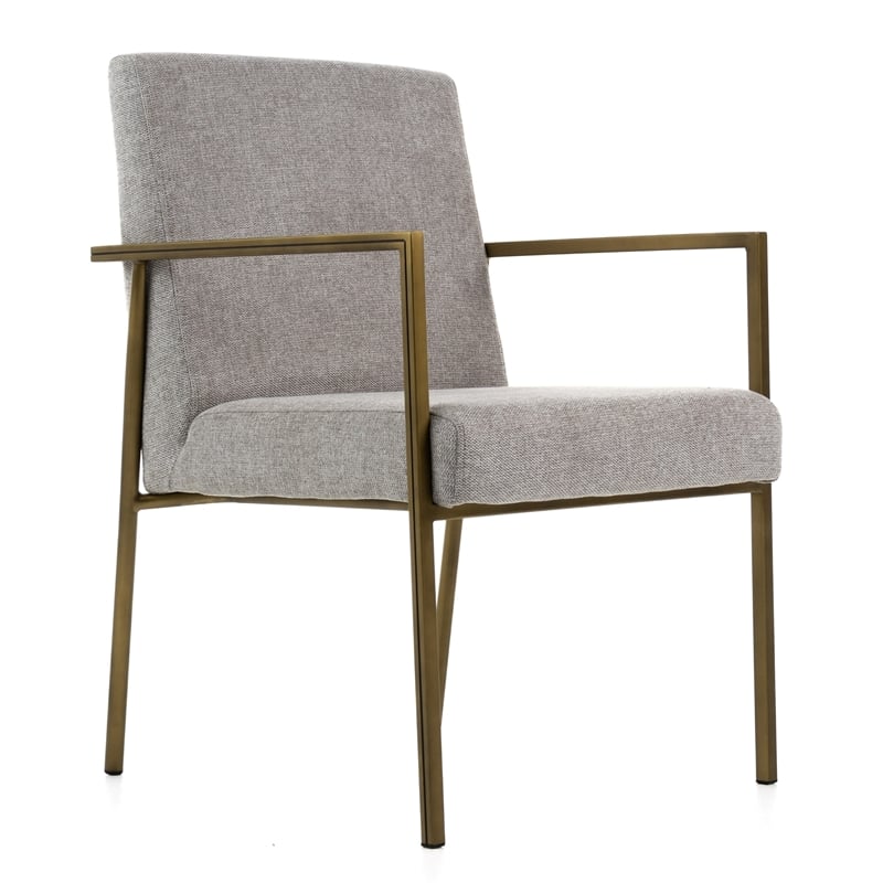 Burnham - Modern Light Grey & Brass Arm Dining Chair