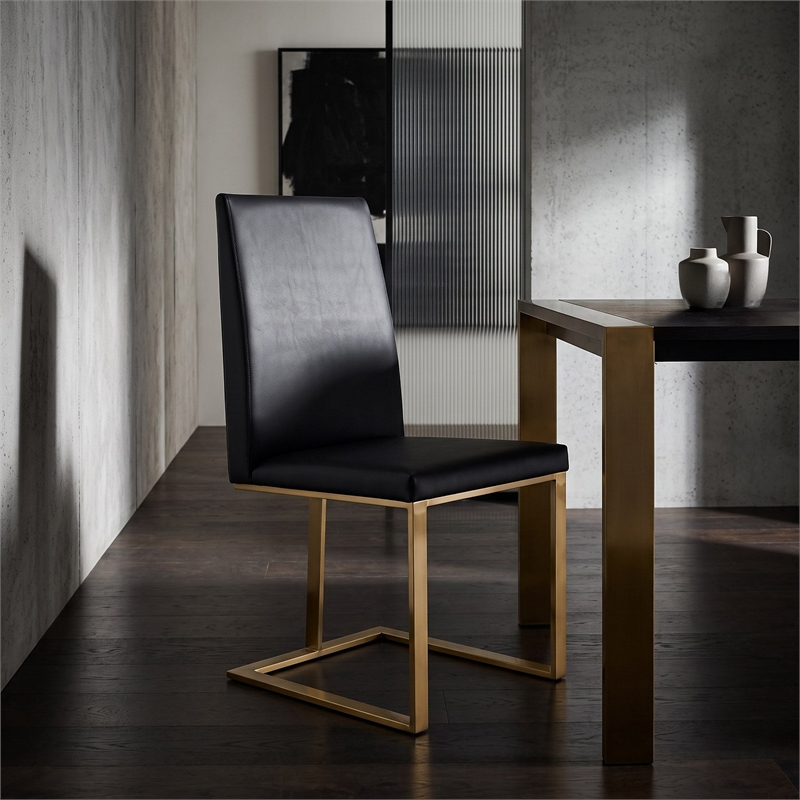 Frankie - Modern Dark Grey Vegan Leather + Antique Brass Dining Chair