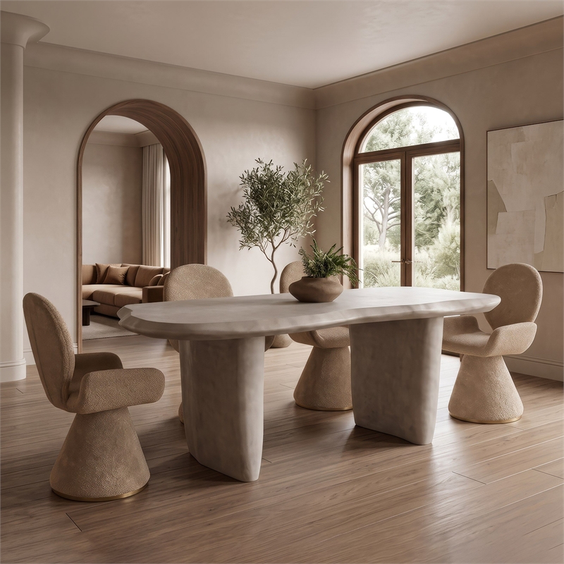 Neptune - Contemporary Beige Fabric + Brushed Brass Dining Chair