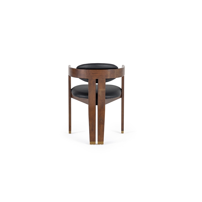 Belton - Modern Black Vegan Leather + Brown Oak Dining Chair