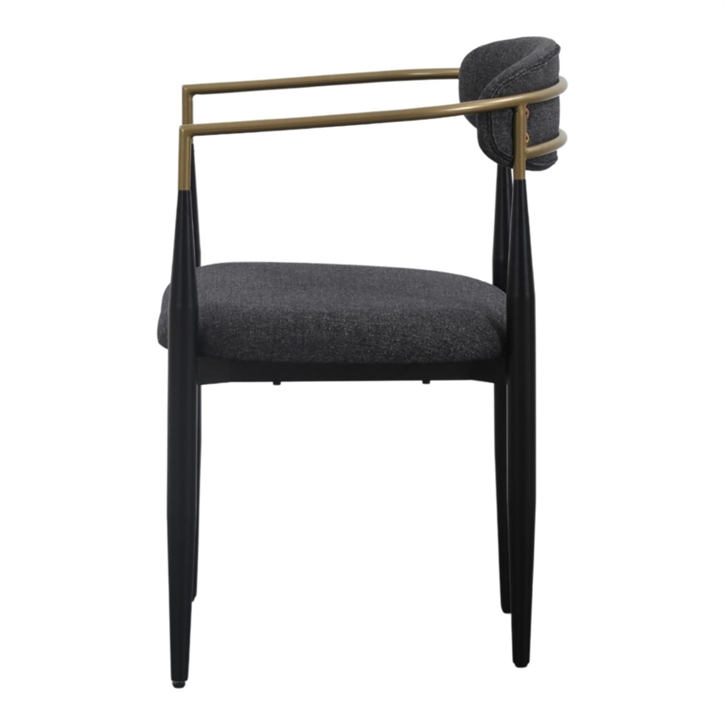 Buchtel - Mid-Century Modern Dark Grey + Gold Arm + Black Dining Chair