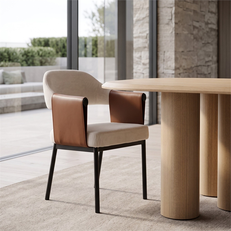 Jensen - Modern Light Grey Fabric + Camel Vegan Leather Dining Chair