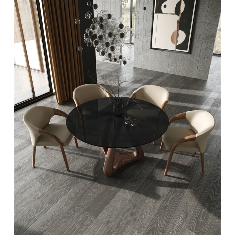 Wynetta Mid-Century Modern Gray Vegan Leather + Walnut Dining Chair