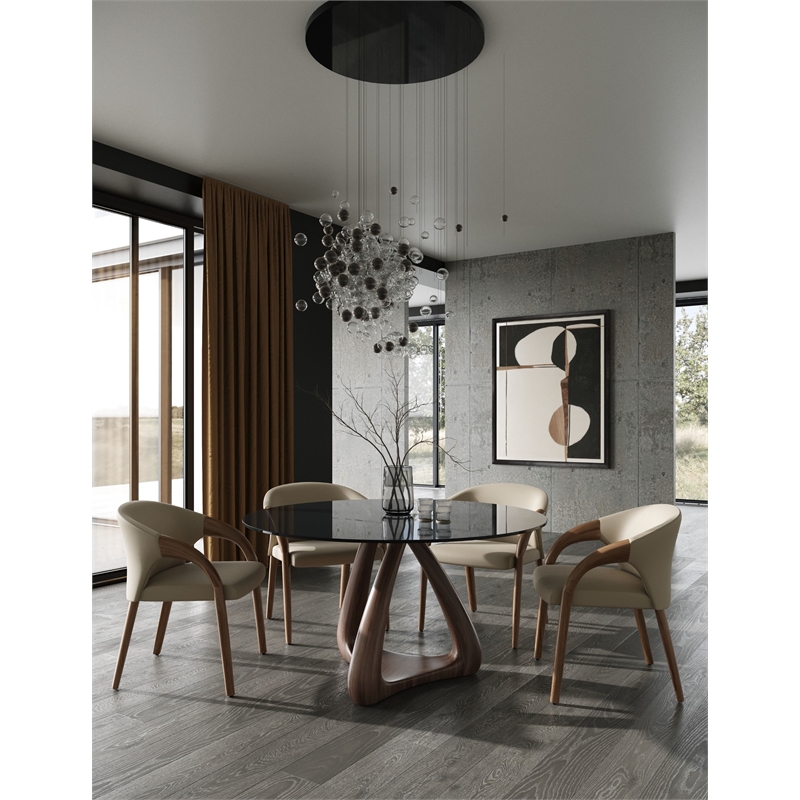 Wynetta Mid-Century Modern Gray Vegan Leather + Walnut Dining Chair