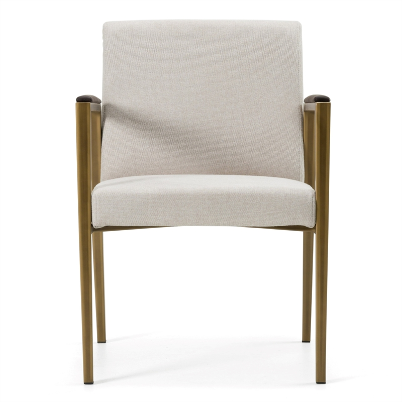 Sanders - Modern Off White Fabric + Brass Dining Chair