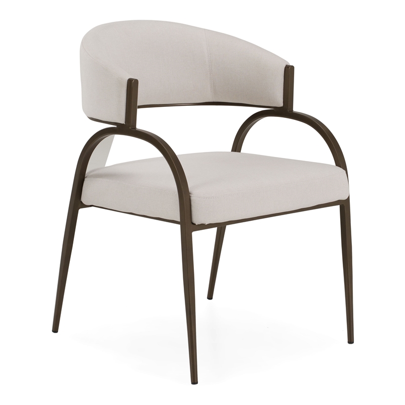 Hudson - Modern Off White Fabric + Bronze Dining Chair