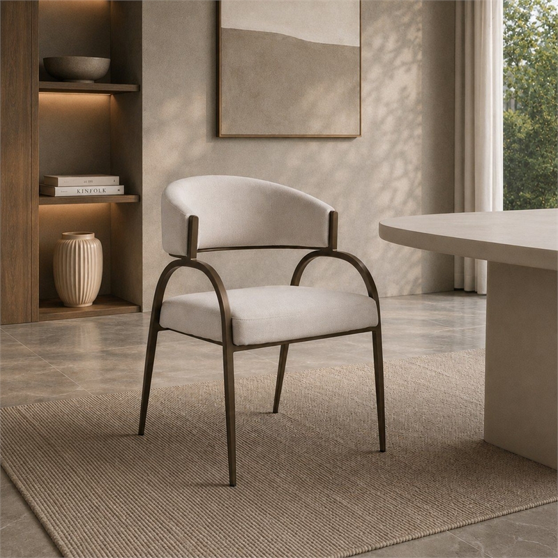 Hudson - Modern Off White Fabric + Bronze Dining Chair