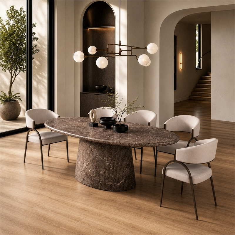 Hudson - Modern Off White Fabric + Bronze Dining Chair
