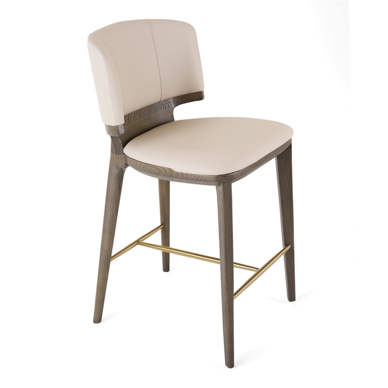 Calvary - Mid-Century Modern Beige Vegan Leather & Grey Ash Counter Chair