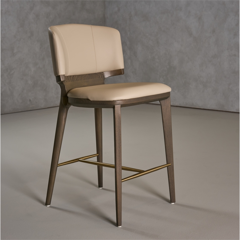 Calvary - Mid-Century Modern Beige Vegan Leather & Grey Ash Counter Chair