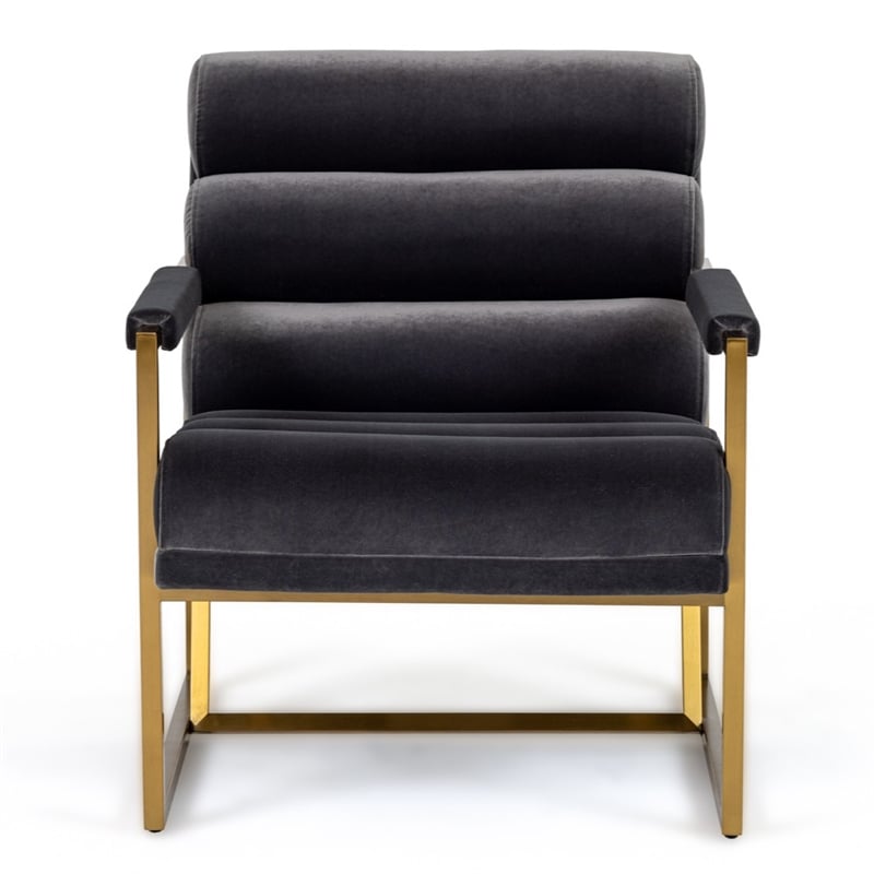Anton - Modern Grey Velvet & Brass Accent Chair