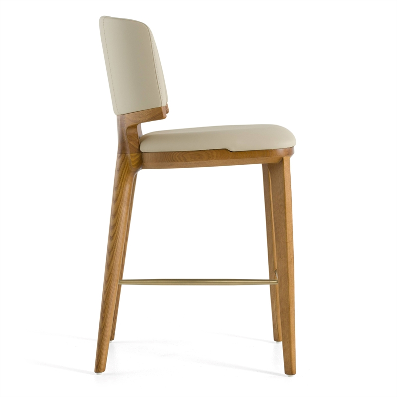 Calvary - Mid-Century Modern Beige Vegan Leather & Walnut Counter Chair