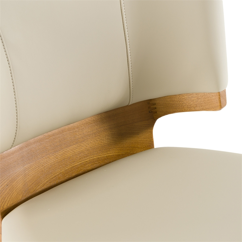 Calvary - Mid-Century Modern Beige Vegan Leather & Walnut Counter Chair