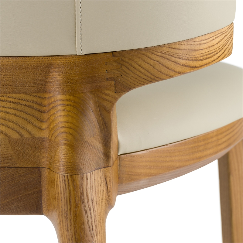 Calvary - Mid-Century Modern Beige Vegan Leather & Walnut Counter Chair
