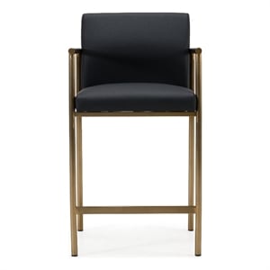 Custer - Modern Black Vegan Leather & Brass Counter Chair