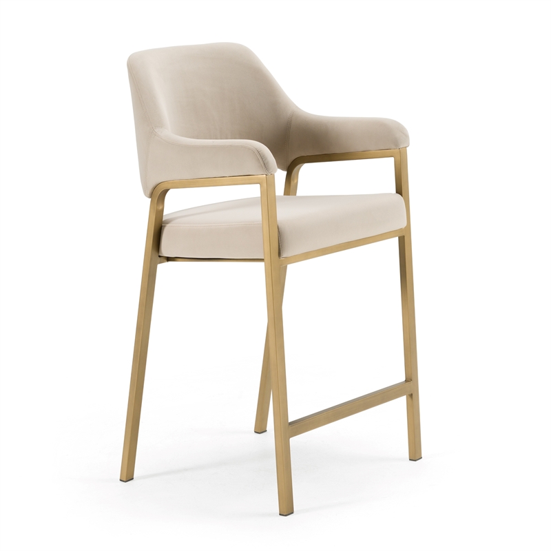 George - Modern Beige Fabric & Antique Brass Counter Chair