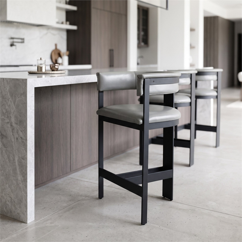 Boswell - Modern Grey Faux Leather & Black Counter Chair