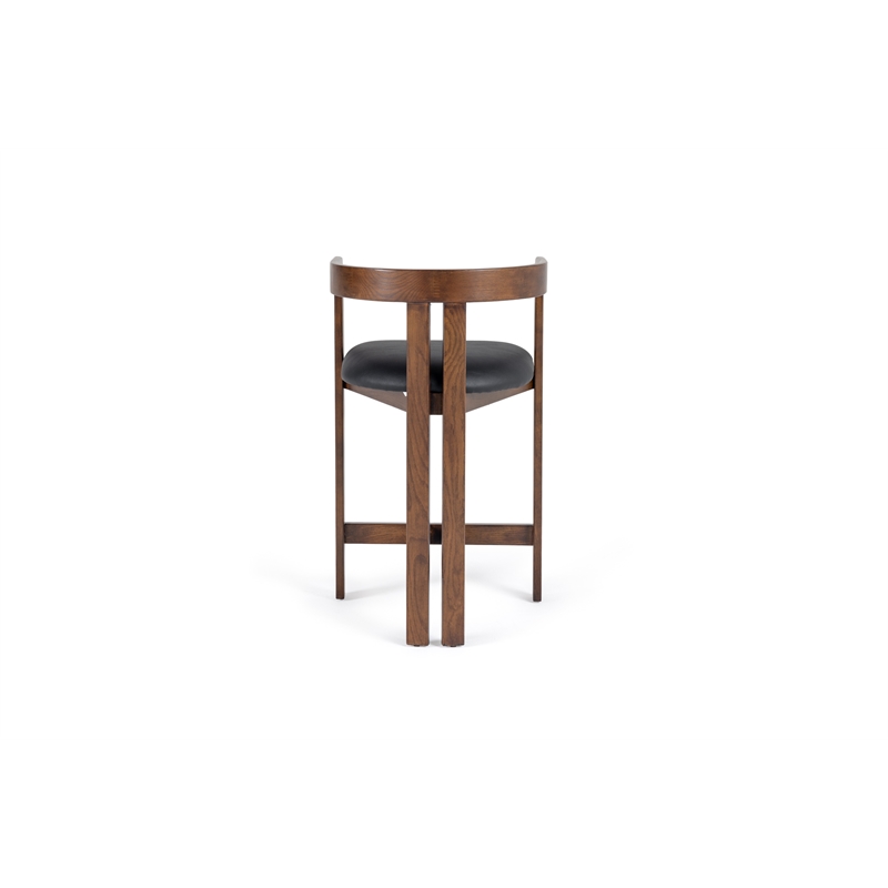 Belton - Modern Black Vegan Leather & Brown Oak Counter Chair