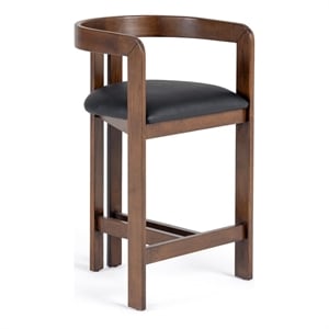 Belton - Modern Black Vegan Leather & Brown Oak Counter Chair