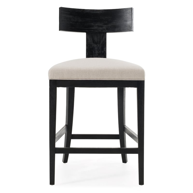 Fabien - Mid-Century Modern Beige Linen & Black Walnut Counter Chair