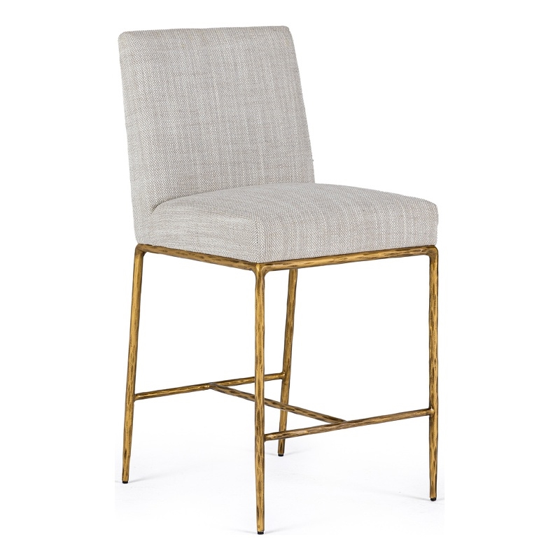 Beasley - Modern Off White Linen & Brass Counter Chair